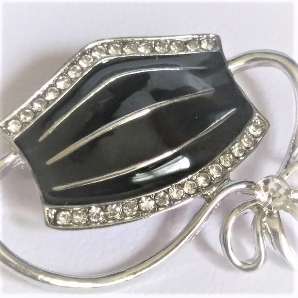 Enamel Crystal Mask Shape Brooch